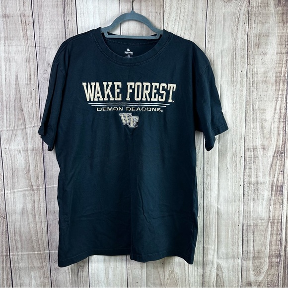 Knights Apparel Embroidered Black Gold Wake Forest Demon Deacons Tshirt - Picture 1 of 6